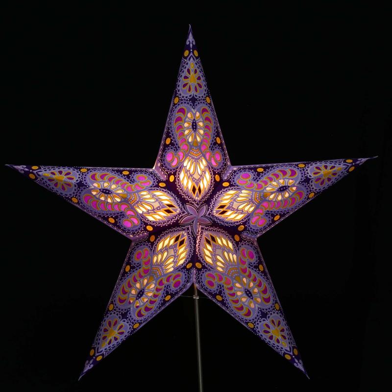 Ganesha lila - Foldable glowing star, paper poinsettia with 5 points, 60 cm